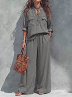 Pockets Plaid Elasticity Contrast Color Wide Leg Loose Trousers Pants