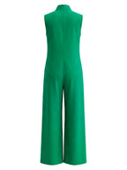 Solid Color Buttoned Wide Leg Sleeveless Stand Collar Jumpsuits