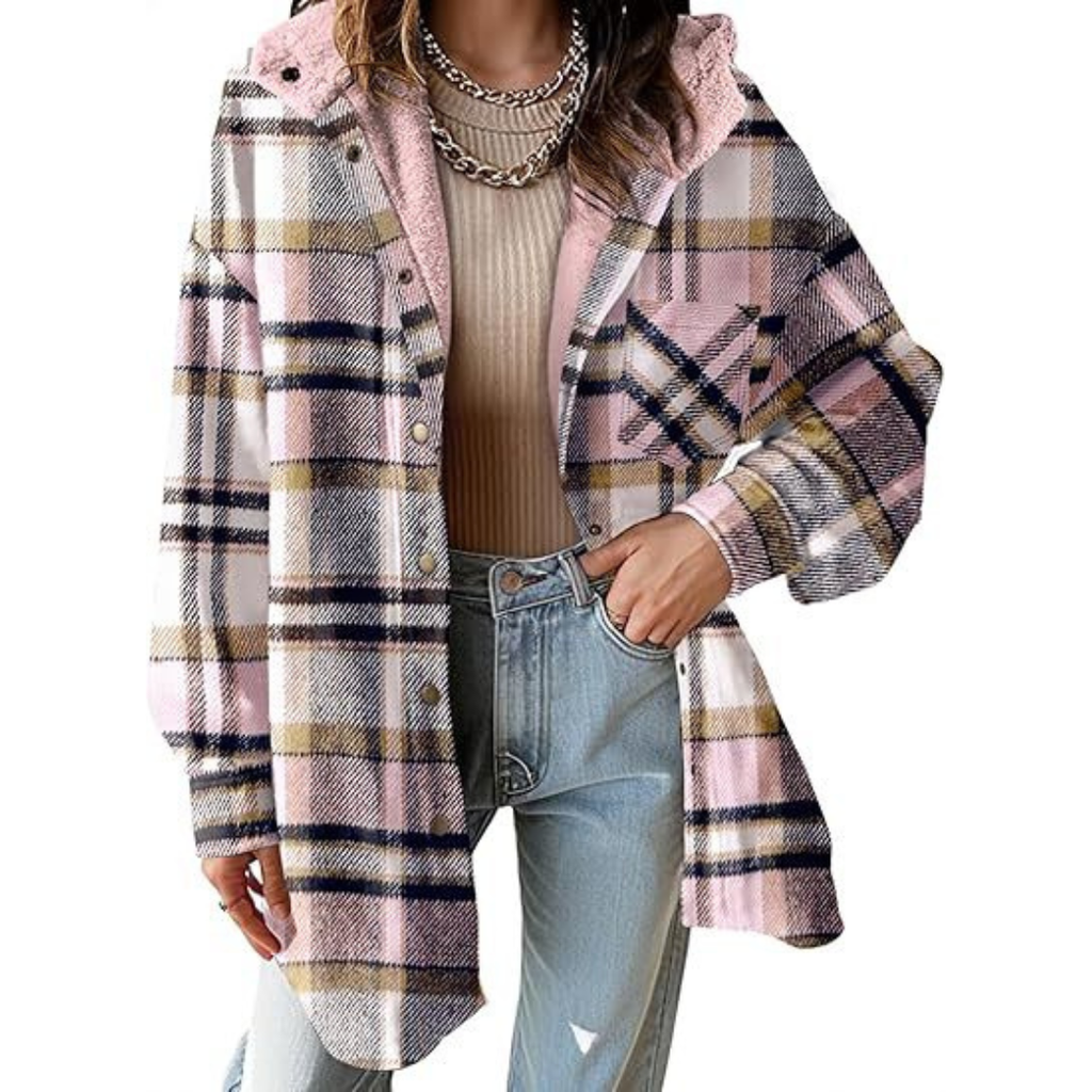 TALLULAH™ - Relaxed Fit Hooded Plaid Jacket