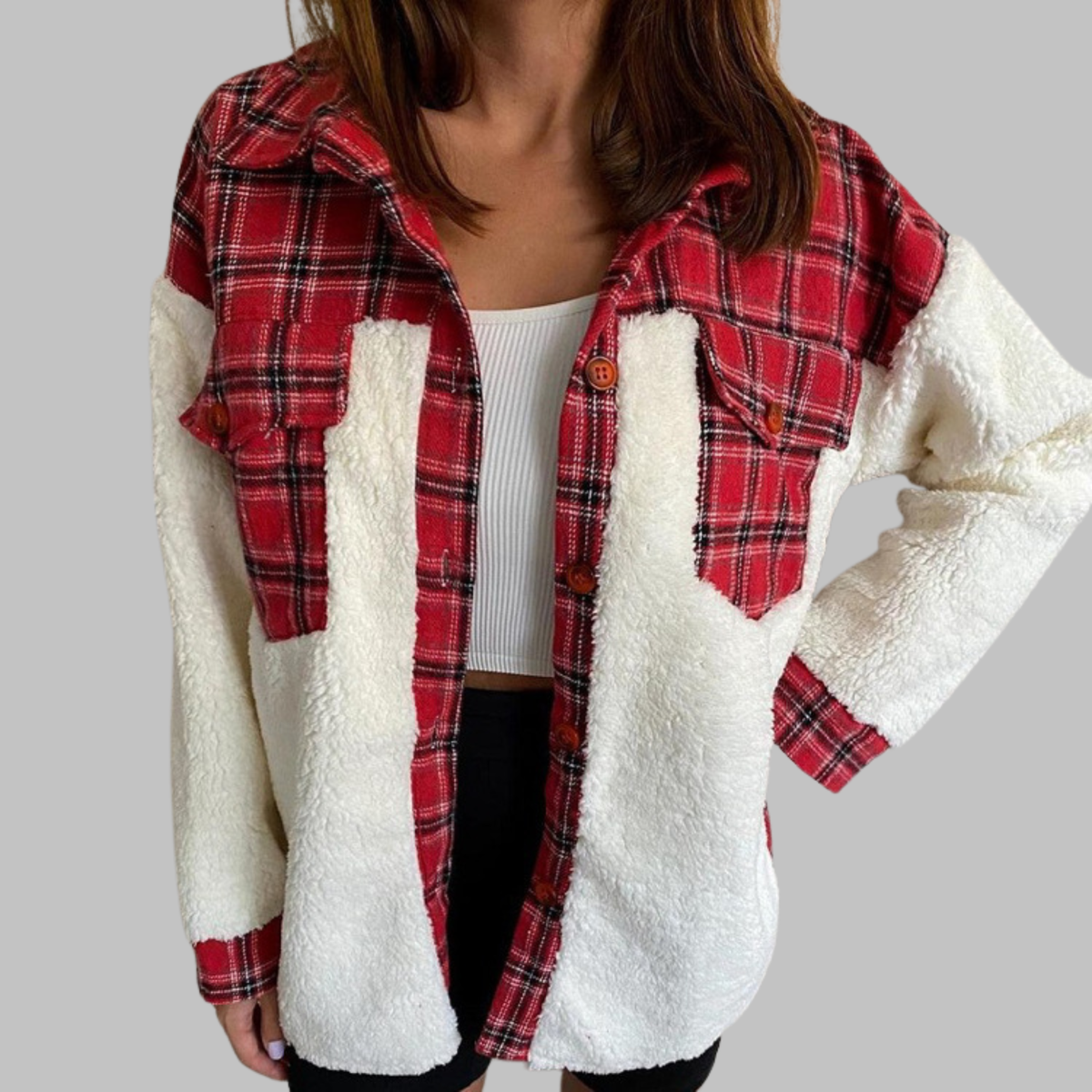 SUNNIE™ - Cozy Long Sleeve Button Down Checkered Jacket
