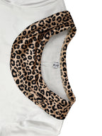 Split-Joint Leopard Contrast Color Three-quarter Sleeves Loose Heaps Collar Blouses&shirts Tops