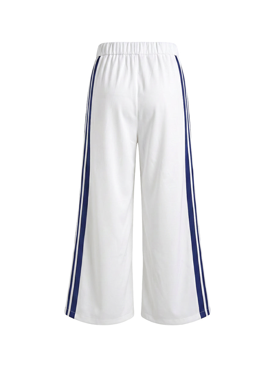 High Waisted Wide Leg Contrast Color No Belt Pockets Pants Trousers
