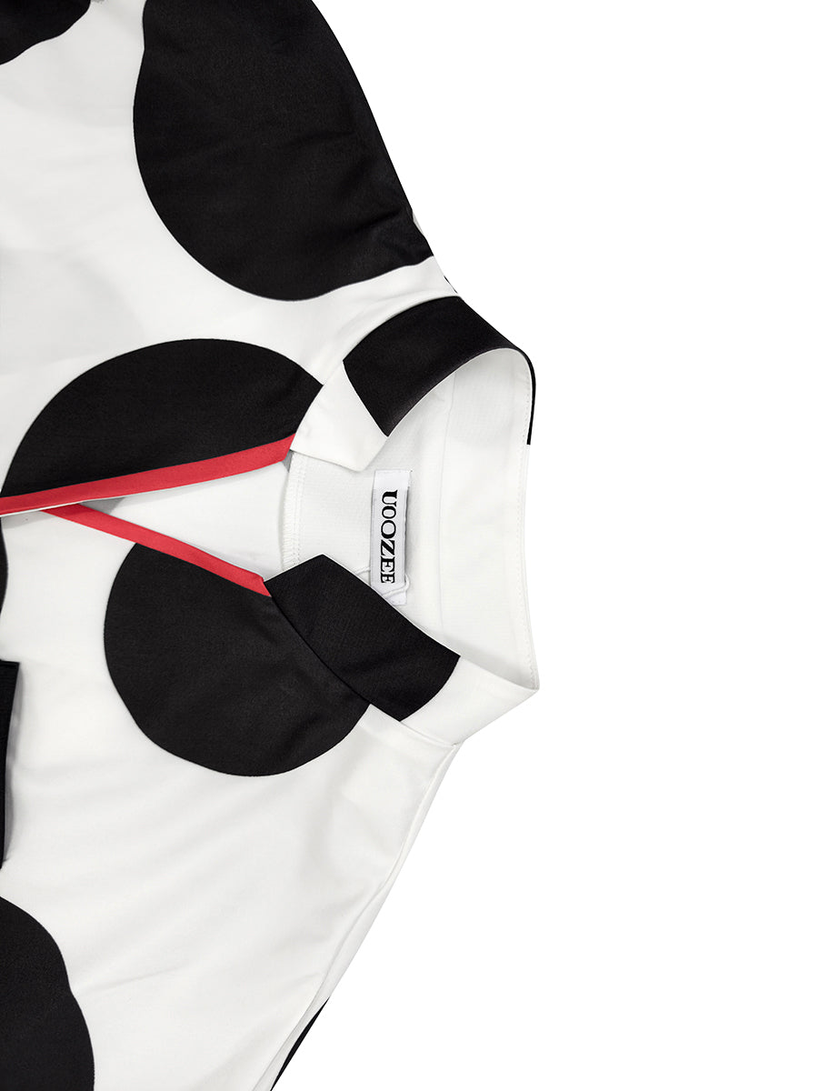 Polka-Dot Contrast Color Three-quarter Sleeves Loose Stand Collar Blouses&shirts Tops