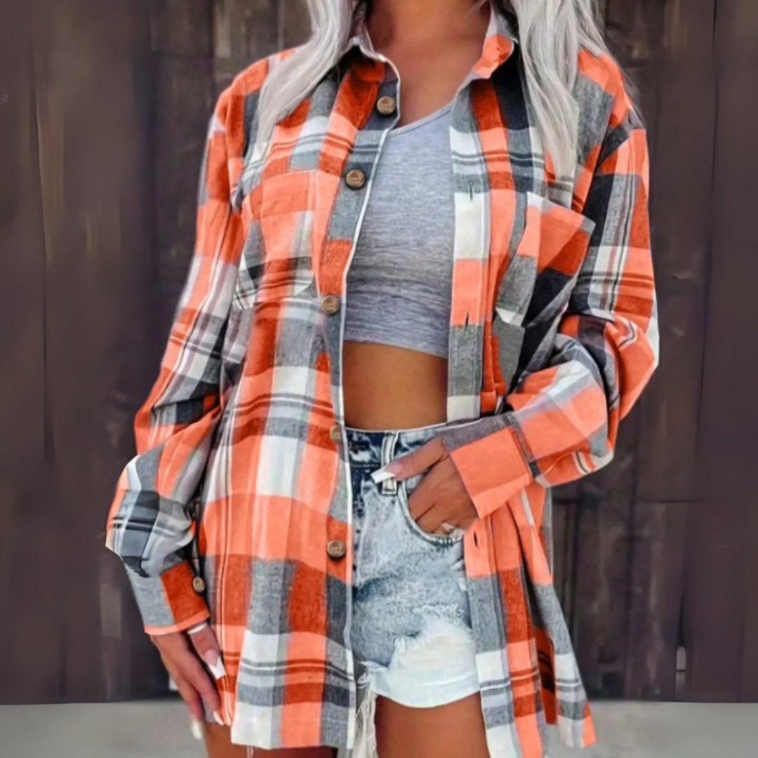 BASO™ - Casual Plaid Button Down Collared Long Sleeve Top