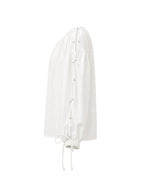 Split-Joint Solid Color Pleated Hollow Drawstring Loose Long Sleeves Cold shoulder Blouses&shirts Tops