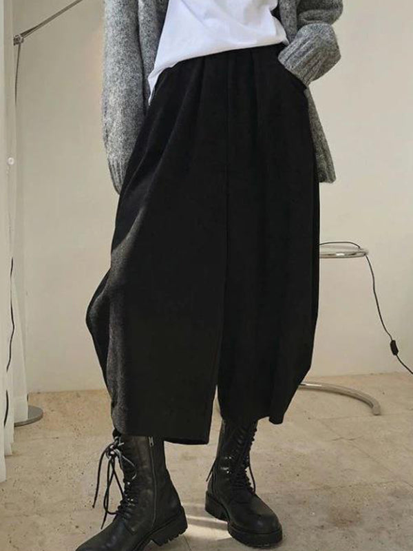 Harem Pants Wide Leg Elasticity Solid Color Split-Joint Pants Trousers