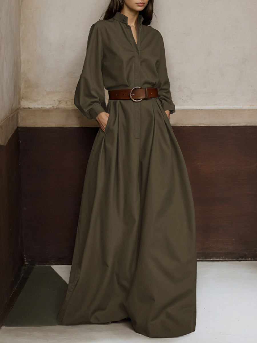 Solid Color No Belt Buttoned Wide Leg Loose V-neck Jumpsuits