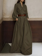 Solid Color No Belt Buttoned Wide Leg Loose V-neck Jumpsuits