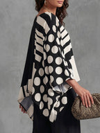 Batwing Sleeves Long Sleeves Contrast Color Polka-Dot Printed Round-Neck T-Shirts Tops
