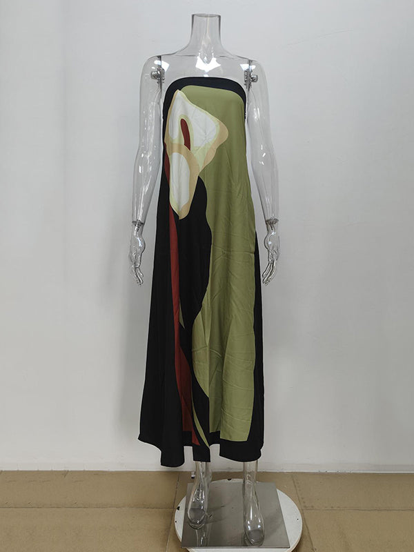 Loose Plus Size Printed Split-Joint Tube Maxi Dresses