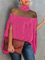 See-Through Batwing Sleeves High-neck Blouses&shirts Tops