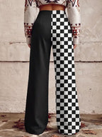 Printed Pockets Buttoned Wide Leg Plus Size Trousers Pants