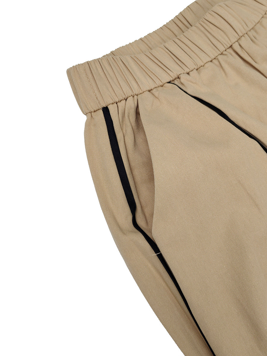 Solid Color Pockets Elasticity Buttoned Wide Leg Cropped Trousers Pants