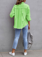Long Sleeves Loose Fringed Pockets Lapel Outerwear