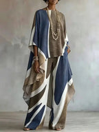 Printed Pockets Contrast Color Wide Leg Loose Trousers Pants