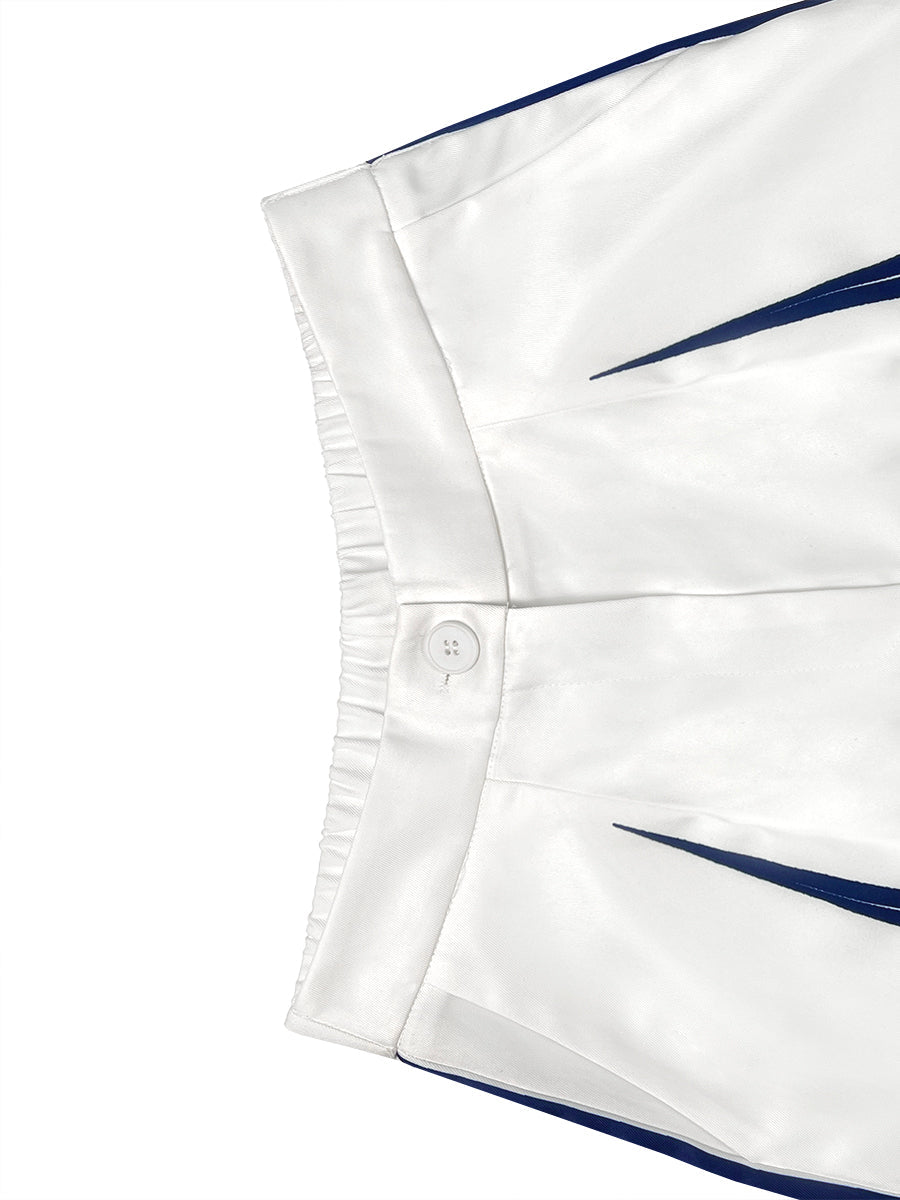 High Waisted Wide Leg Contrast Color No Belt Pockets Pants Trousers