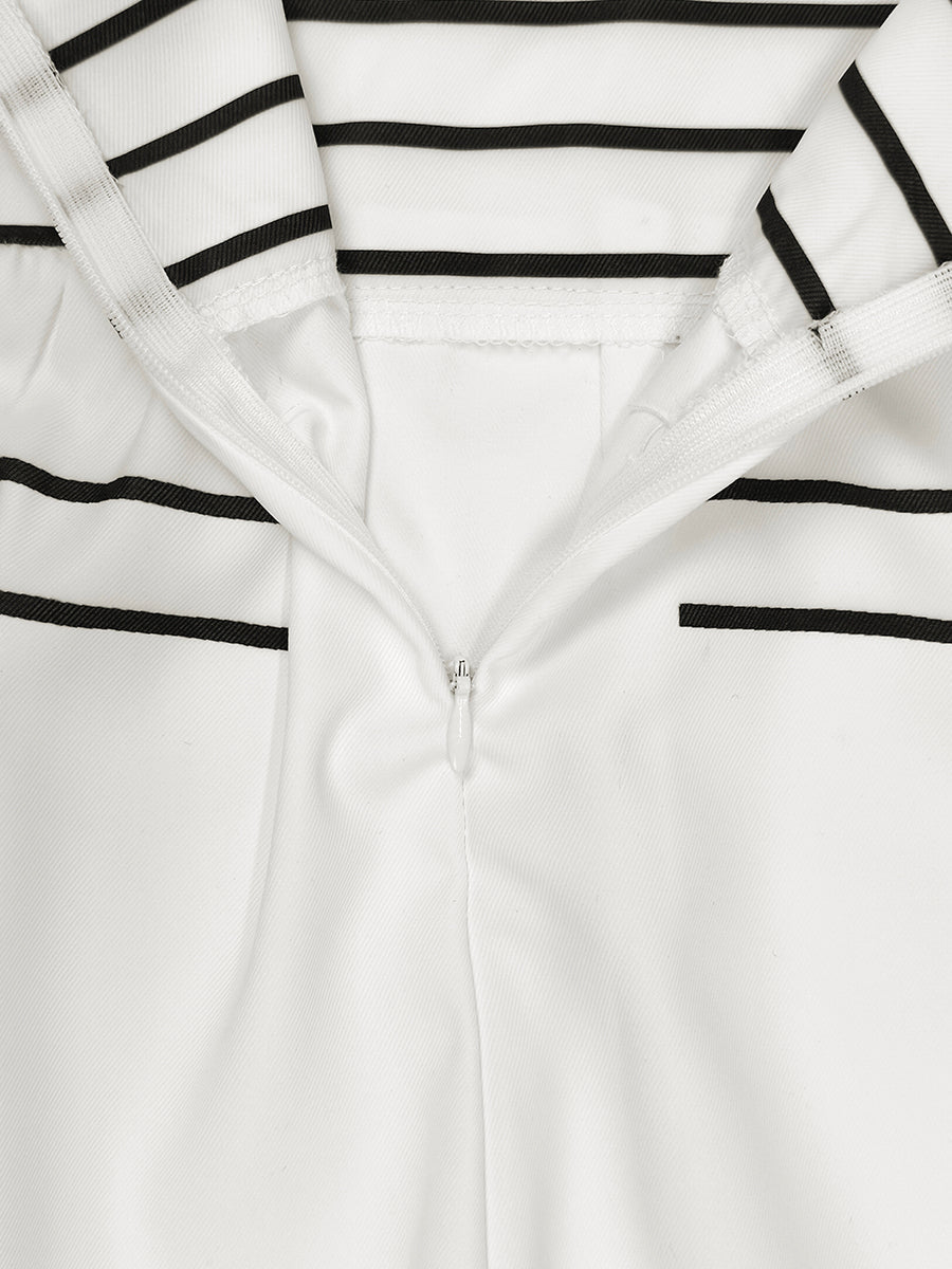 High Waisted Long Sleeves Contrast Color Pleated Pockets Notched Collar Jumpsuits