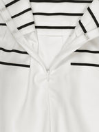 High Waisted Long Sleeves Contrast Color Pleated Pockets Notched Collar Jumpsuits