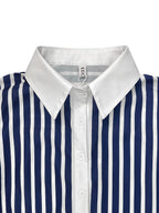 Long Sleeves Buttoned Contrast Color Striped Lapel Blouses&Shirts Tops