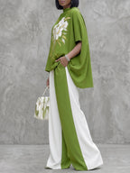 Half Sleeves High-Low Contrast Color Floral Printed High Neck Blouses&Shirts Tops