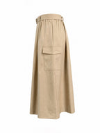 Solid Color Pockets Elasticity Belted Loose A-line Skirts