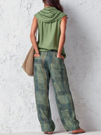 Solid Color Pleated Sleeveless Loose Halter-Neck Tank Top