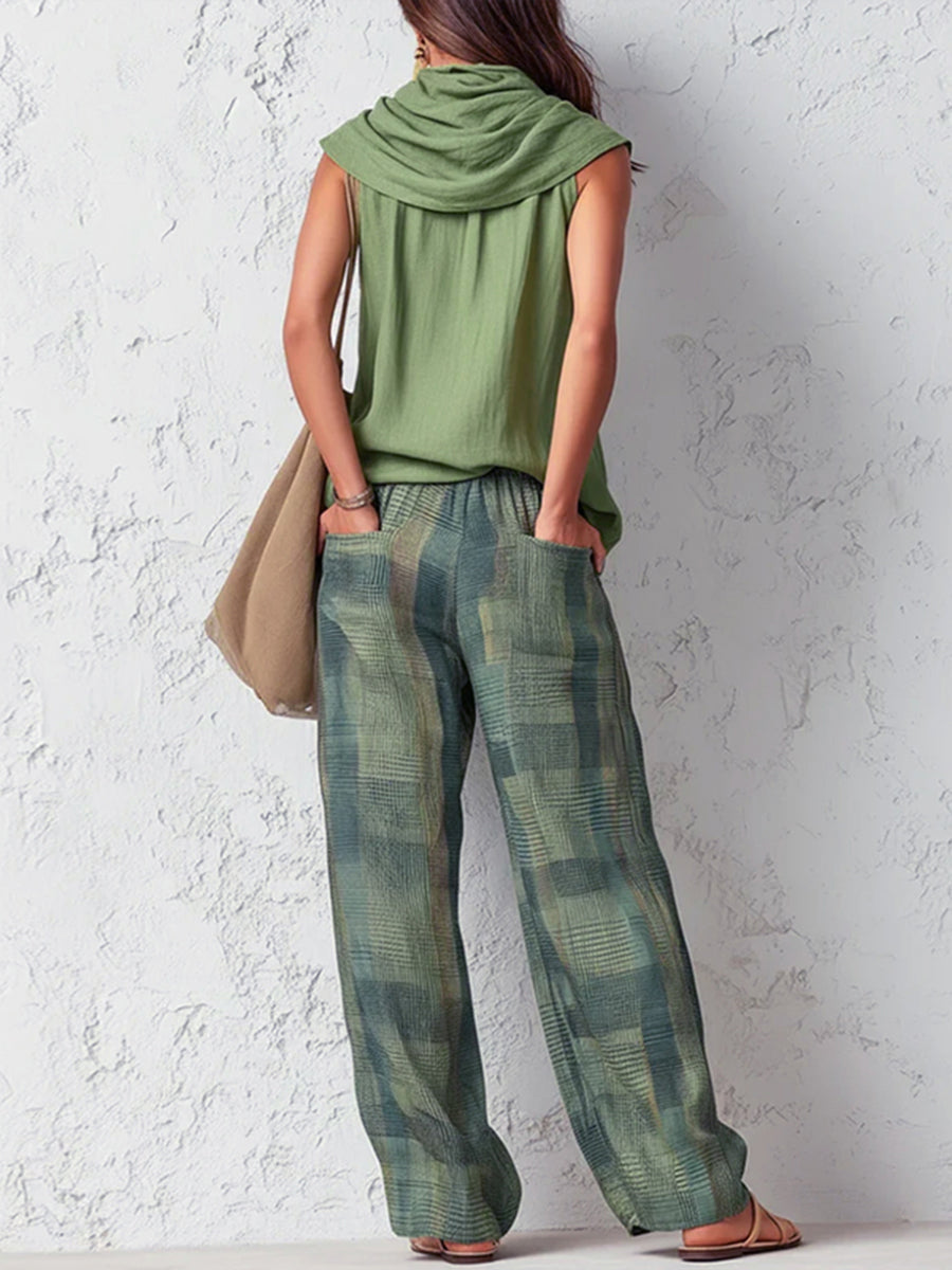 Solid Color Pleated Sleeveless Loose Halter-Neck Tank Top