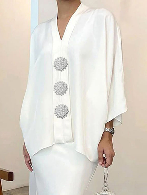 Loose Solid Color V-Neck Blouses&Shirts Tops