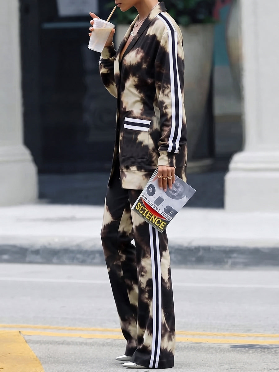 Tie Dye Striped Pockets Contrast Color Wide Leg High Waisted Trousers Pants