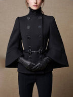 Flared Buttoned Solid Color High Neck Jackets&Coats Outerwear Woolen Coat