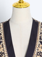 Long Sleeves Loose Beads Printed V-Neck Blazer Outerwear(Size is larger than normal.)