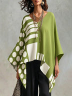 Batwing Sleeves Long Sleeves Contrast Color Polka-Dot Printed Round-Neck T-Shirts Tops