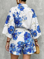Loose Short Sleeves Buttoned Flower Print Lapel Blouses&Shirts Tops