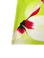 Long Sleeves Contrast Color Flower Print Split-Joint Round-Neck T-Shirts Tops
