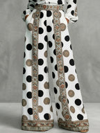 High Waisted Wide Leg Contrast Color Elasticity Pockets Polka Dot Printed Pants Trousers