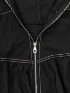 Zipper Split-Joint Pockets Pleated Contrast Color Long Sleeves High Waisted Mock Neck Maxi Dresses