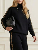 Long Sleeves Loose Printed Solid Color High Neck Sweatshirt Tops