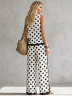 Polka Dot Contrast Color Sleeveless Round-neck Tank Top