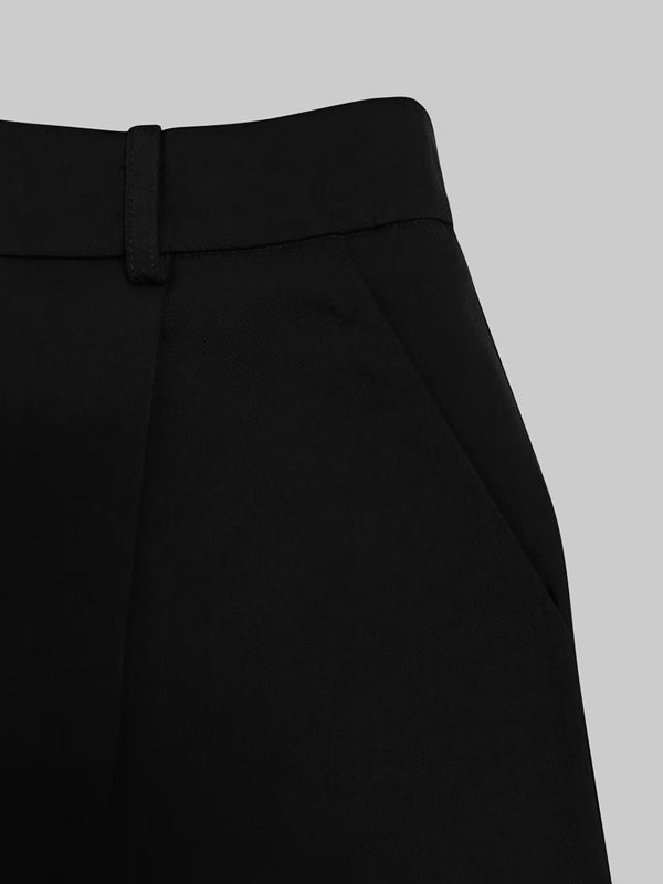 High Waisted Straight Leg Pleated Solid Color Split-Joint Pants Trousers