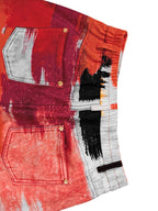 Printed Pockets Hollow Contrast Color Wide Leg High Waisted Trousers Pants