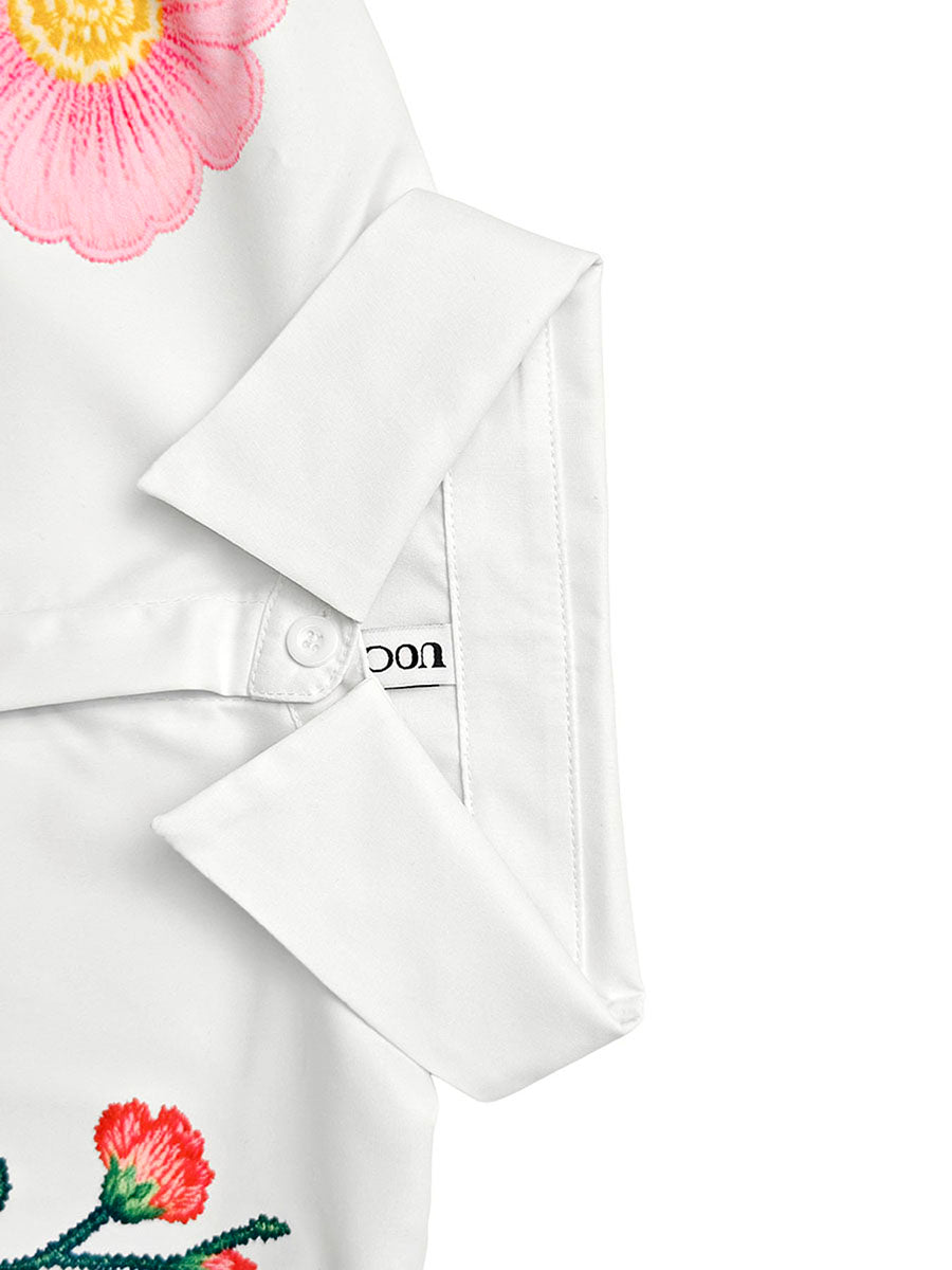 Long Sleeves Loose Buttoned Contrast Color Flower Print Lapel Blouses&Shirts Tops
