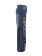 Split-Joint Pockets Hollow Geometric Buttoned Wide Leg Loose Jean Pants Bottoms