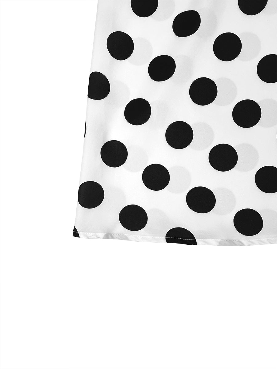A-Line Half Sleeves Buttoned Contrast Color Elasticity Polka Dot Lapel Maxi Dresses Shirt Dress