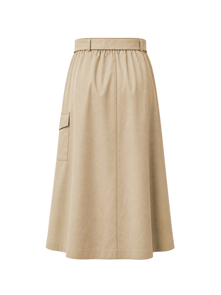 Solid Color Pockets Elasticity Belted Loose A-line Skirts