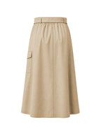 Solid Color Pockets Elasticity Belted Loose A-line Skirts