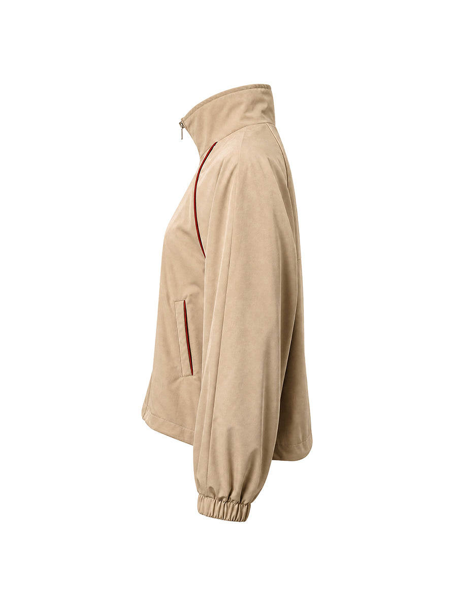 Zipper Drawstring Contrast Color Loose Half Sleeves Lapel Outerwear