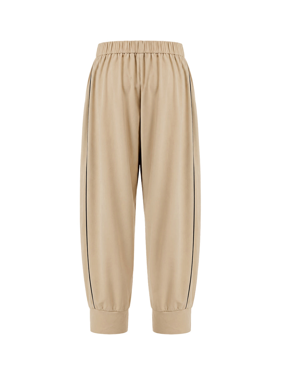 Solid Color Pockets Elasticity Buttoned Wide Leg Cropped Trousers Pants