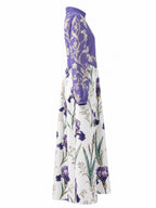 Split-Joint Ruched Pockets Flower Print Contrast Color Buttoned Loose Long Sleeves Stand Collar Maxi Dresses