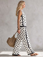 Polka Dot Contrast Color Sleeveless Round-neck Tank Top