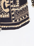 Long Sleeves Loose Beads Printed V-Neck Blazer Outerwear(Size is larger than normal.)